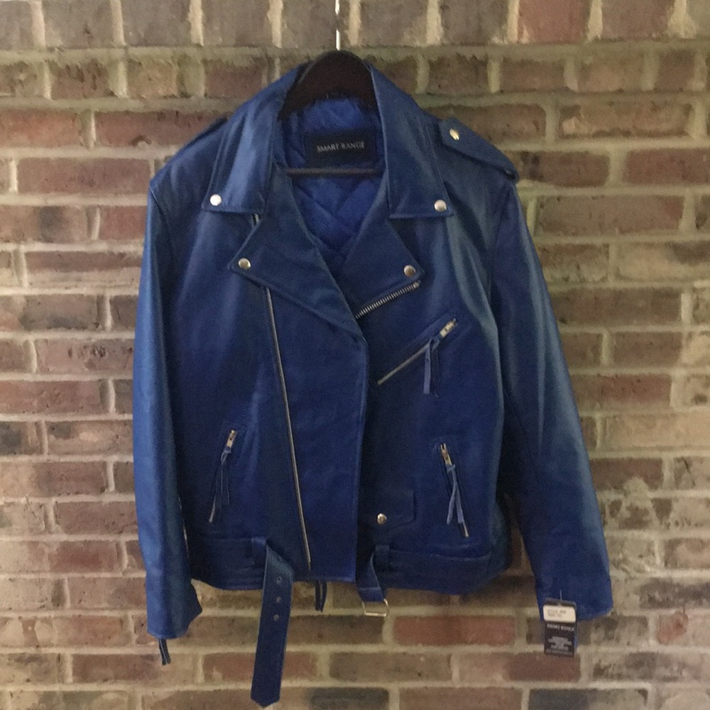 NWT, Brando Motorcycle Jacket, Mint, by Smart Range, XXL, Blue leather